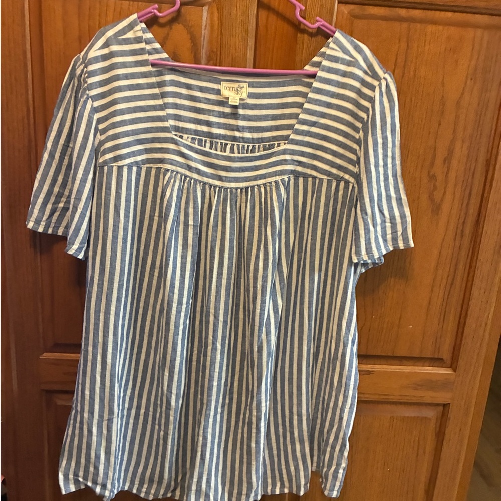 Terra & Sky Blue and White Striped Blouse size 2x